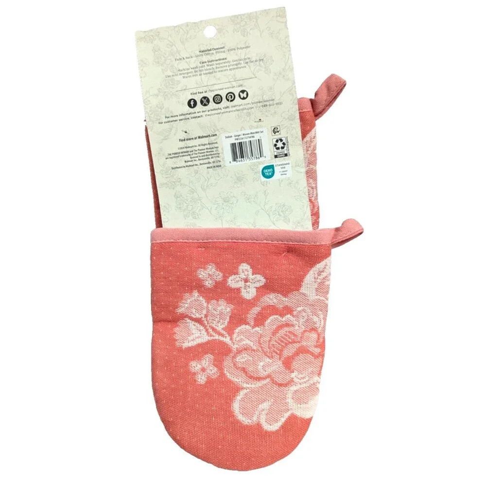 Pioneer Woman Delilah Floral Ginger Pink Mini Mitts 2-pc Cotton Kitchen Gift NEW